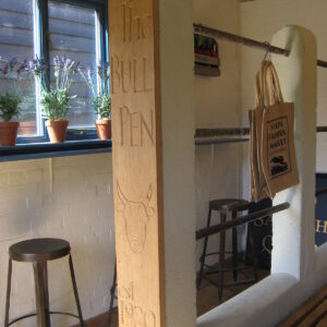 The Bullpen’ carved for cafe at local vineyard, Suffolk.